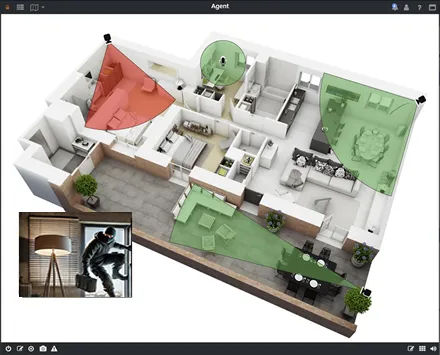 Agent DVR floor plan monitoring with live alert status and live view overlay