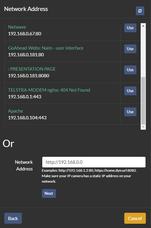 Finding Camera Network Address in Agent DVR