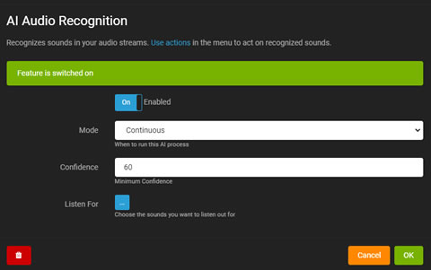 Configuración de reconocimiento de audio de IA